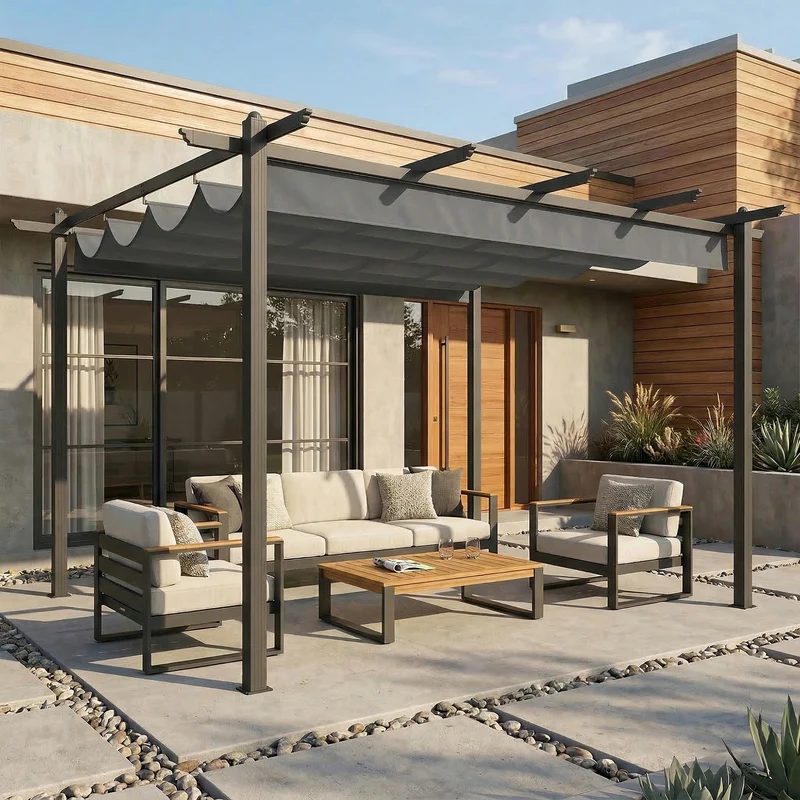 Outsunny Pérgola De Jardín 4x3 M Con Techo Retráctil Y Marco De Aluminio Gris