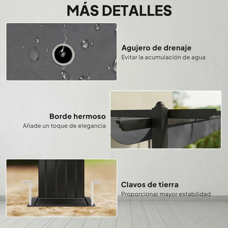 Outsunny Pérgola De Jardín 4x3 M Con Techo Retráctil Y Marco De Aluminio Gris