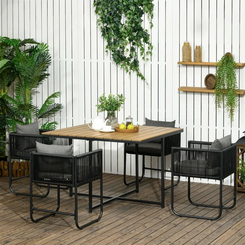 Outsunny Conjunto De Jardín Exterior De Ratán Sintético Con Mesa Cuadrada Sillas