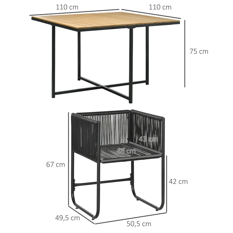 Outsunny Conjunto De Jardín Exterior De Ratán Sintético Con Mesa Cuadrada Sillas