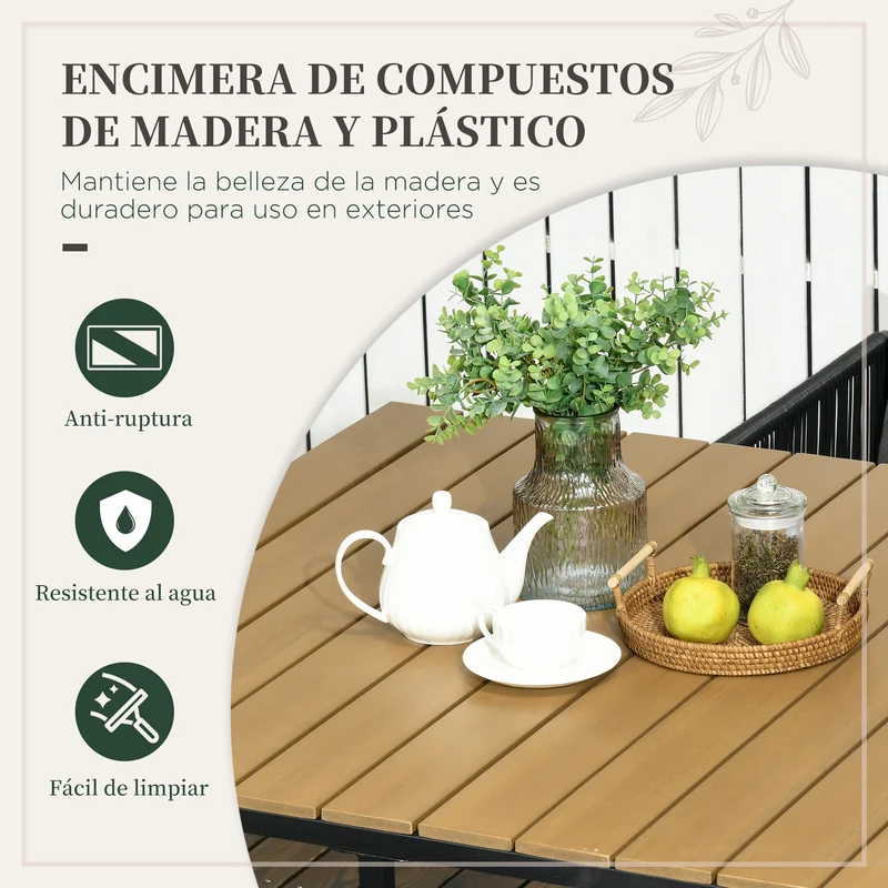 Outsunny Conjunto De Jardín Exterior De Ratán Sintético Con Mesa Cuadrada Sillas