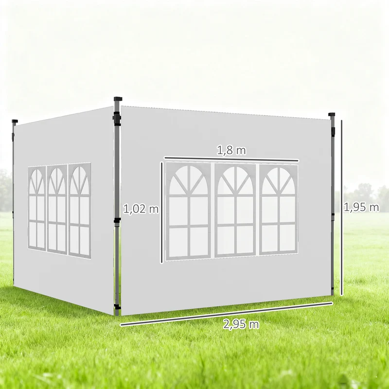 Outsunny Paredes Laterales Para Carpa De 2 Paneles 295x195 Cm Con Ventana Blanco
