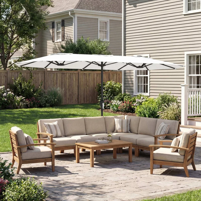 Outsunny Sombrilla Doble 4,6x2,6 M Con Protección Uv50+ Y Manivela Blanco