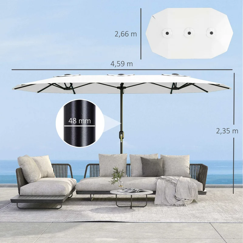 Outsunny Sombrilla Doble 4,6x2,6 M Con Protección Uv50+ Y Manivela Blanco