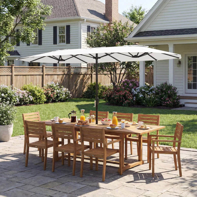 Outsunny Sombrilla Doble 4,6x2,6 M Con Protección Uv50+ Y Manivela Blanco