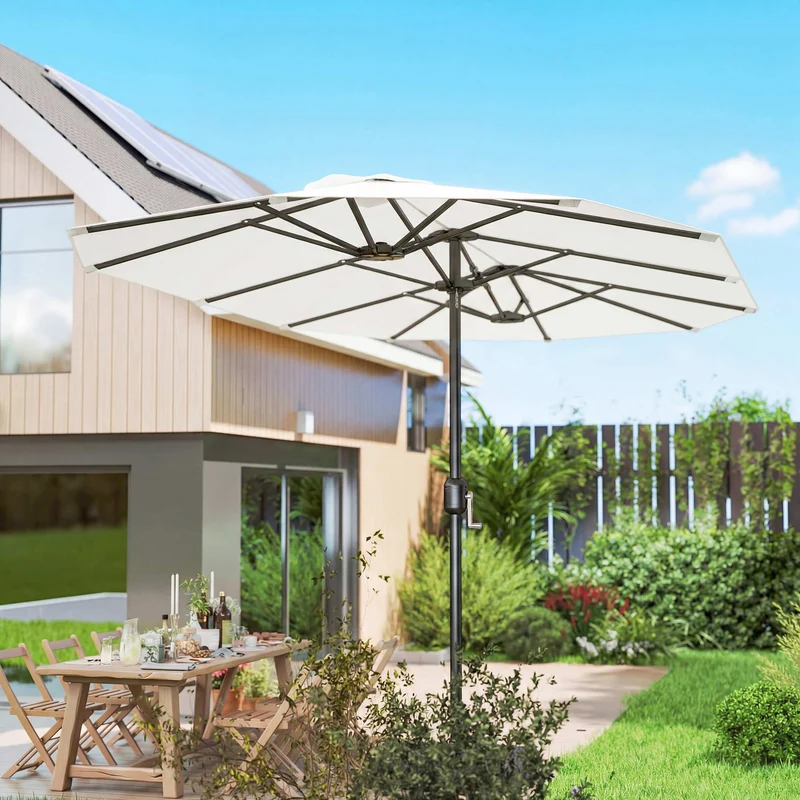 Outsunny Sombrilla Doble 4,6x2,6 M Con Protección Uv50+ Y Manivela Blanco