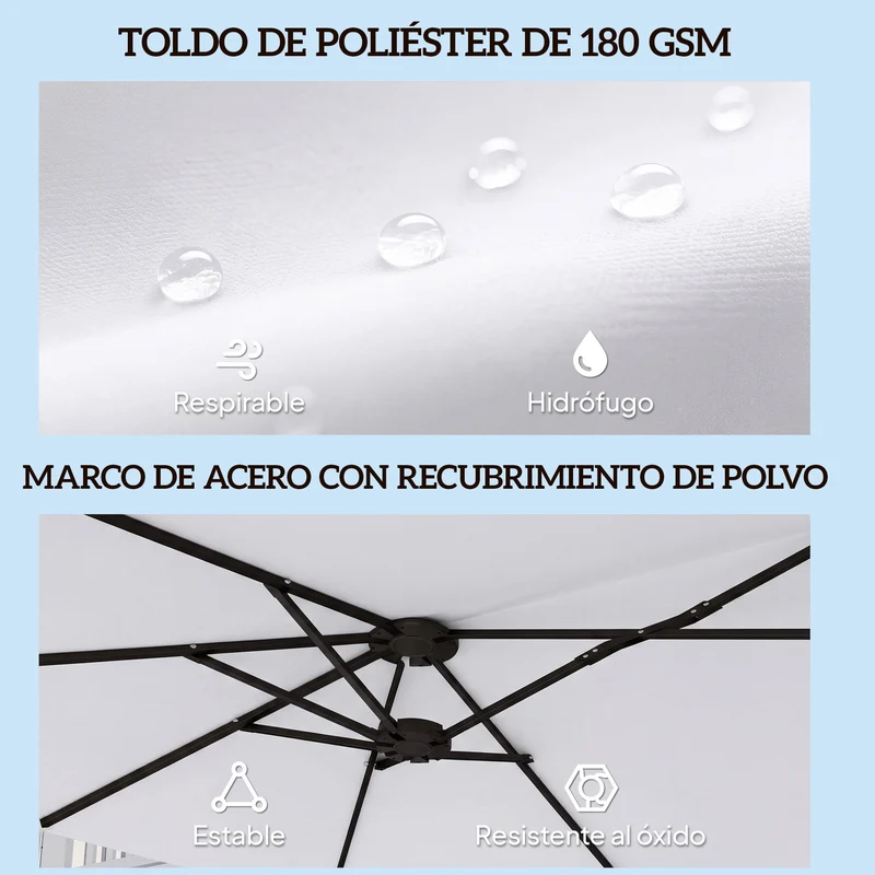 Outsunny Sombrilla Doble 4,6x2,6 M Con Protección Uv50+ Y Manivela Blanco