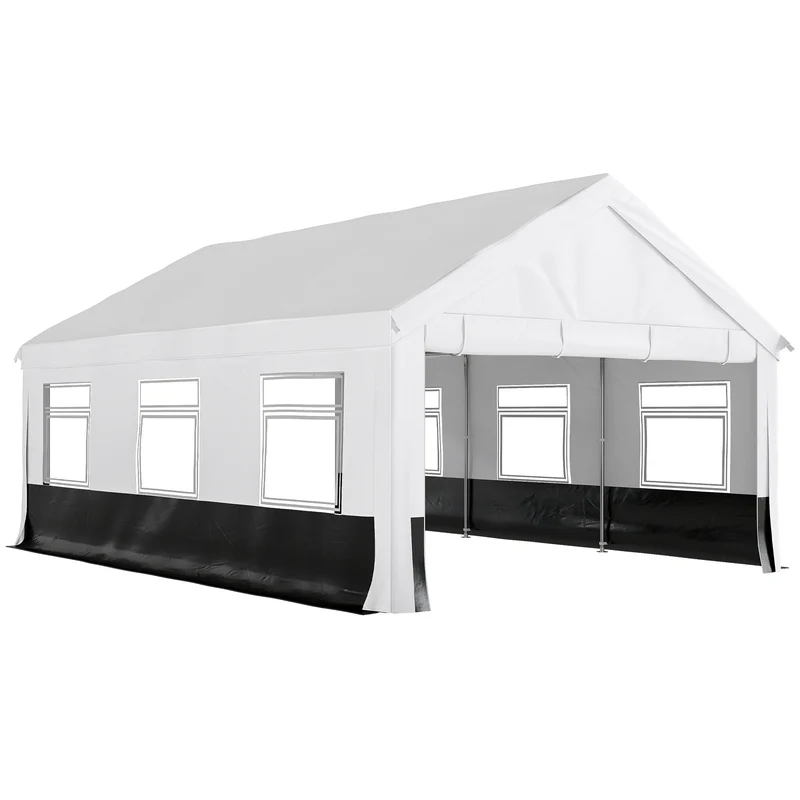 Outsunny Carpa Para Fiesta 4x6 M Con Paredes Extraíbles Puertas Ventanas Gris