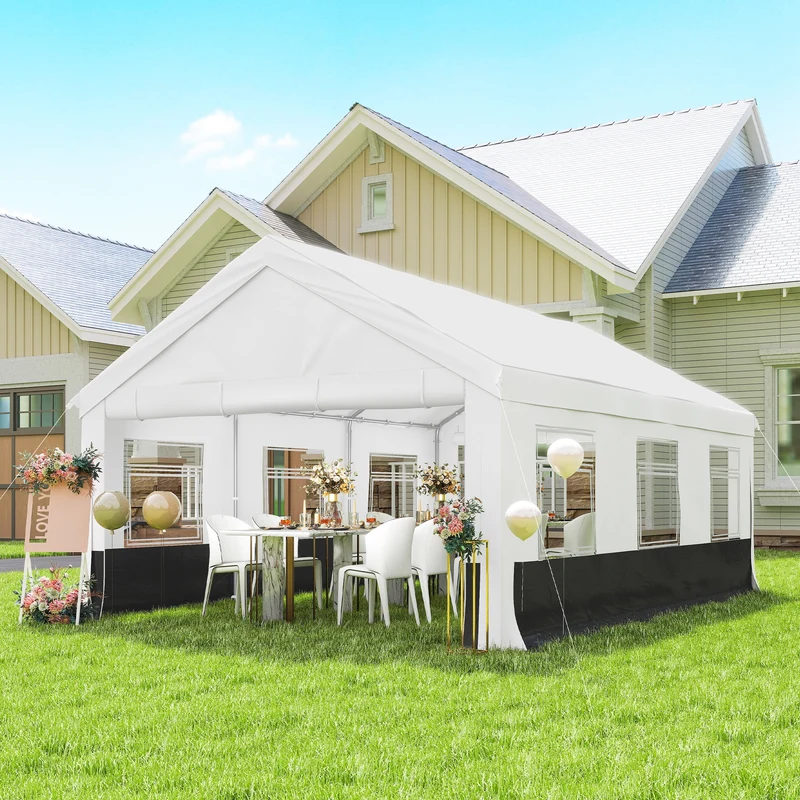 Outsunny Carpa Para Fiesta 4x6 M Con Paredes Extraíbles Puertas Ventanas Gris