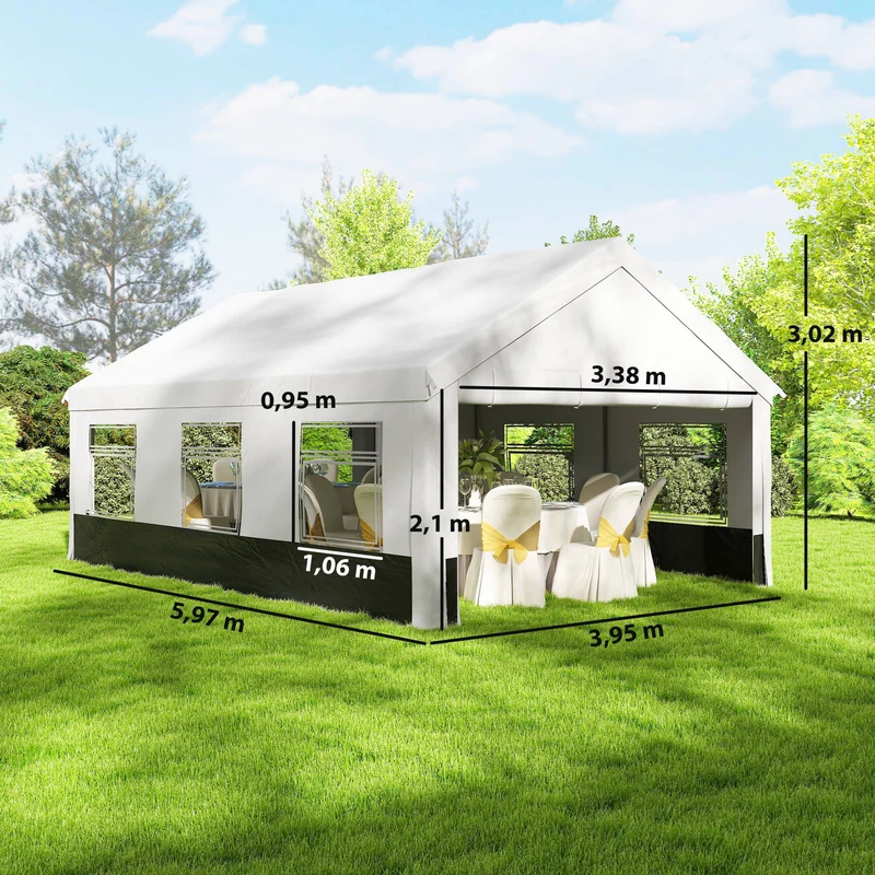 Outsunny Carpa Para Fiesta 4x6 M Con Paredes Extraíbles Puertas Ventanas Gris
