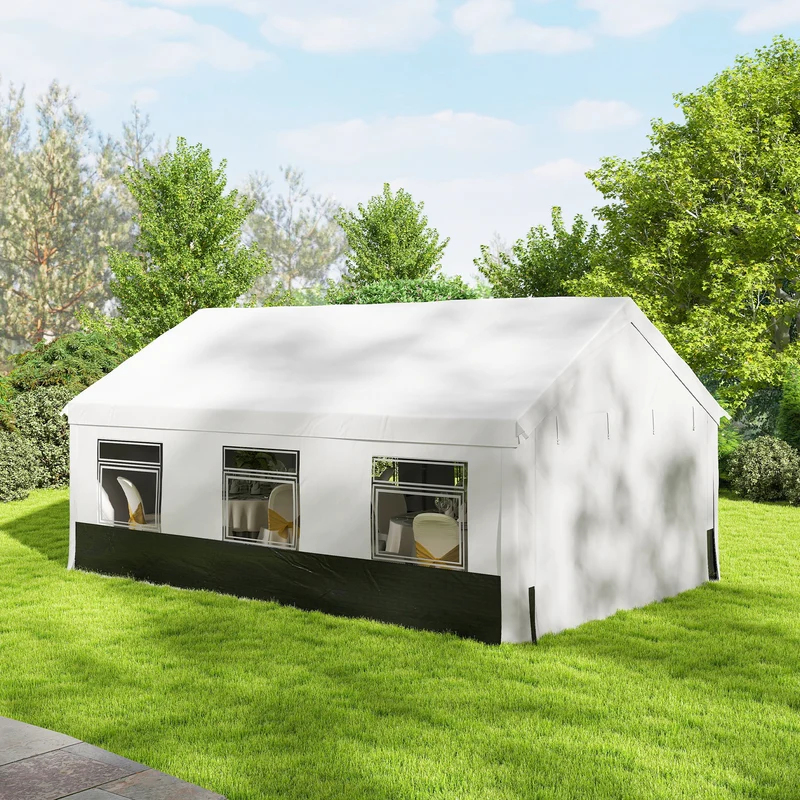 Outsunny Carpa Para Fiesta 4x6 M Con Paredes Extraíbles Puertas Ventanas Gris