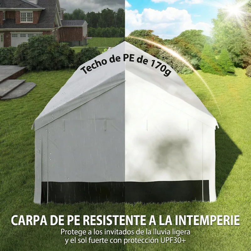 Outsunny Carpa Para Fiesta 4x6 M Con Paredes Extraíbles Puertas Ventanas Gris