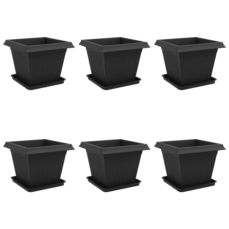 Macetas 6 Uds. Negro Plástico