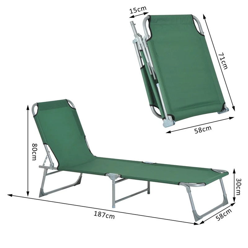 Outsunny Cama De Camping Plegable Tumbona Plegable Carga 120kg 187x58x28cm Verde