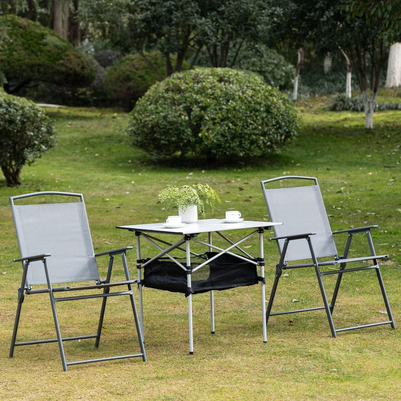 Outsunny Mesa De Camping Plegable Con Almacenaje De Malla Bolsa De Transporte