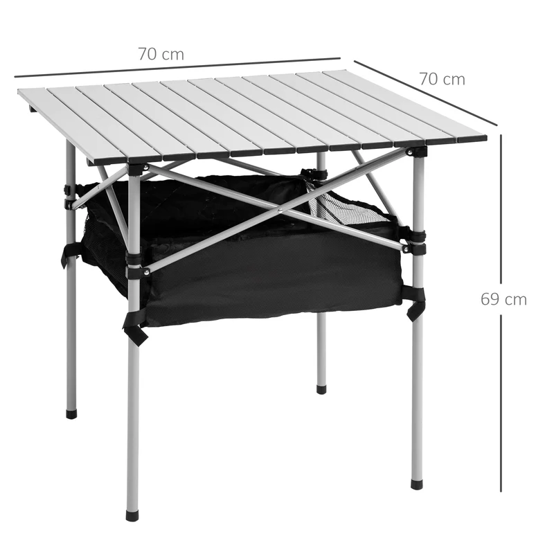 Outsunny Mesa De Camping Plegable Con Almacenaje De Malla Bolsa De Transporte
