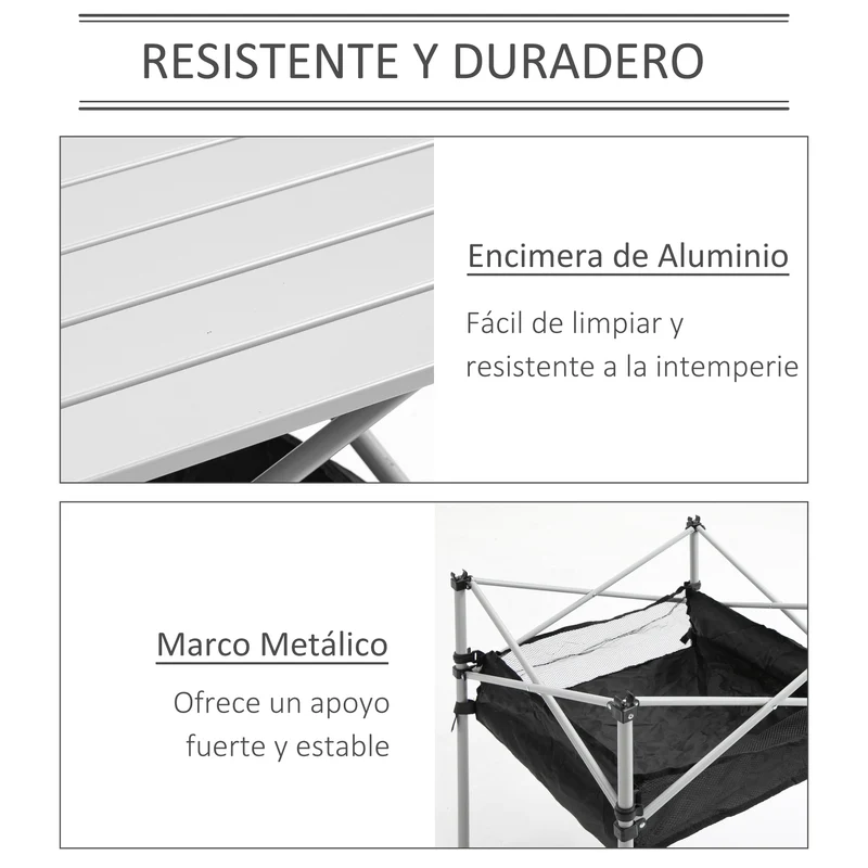 Outsunny Mesa De Camping Plegable Con Almacenaje De Malla Bolsa De Transporte