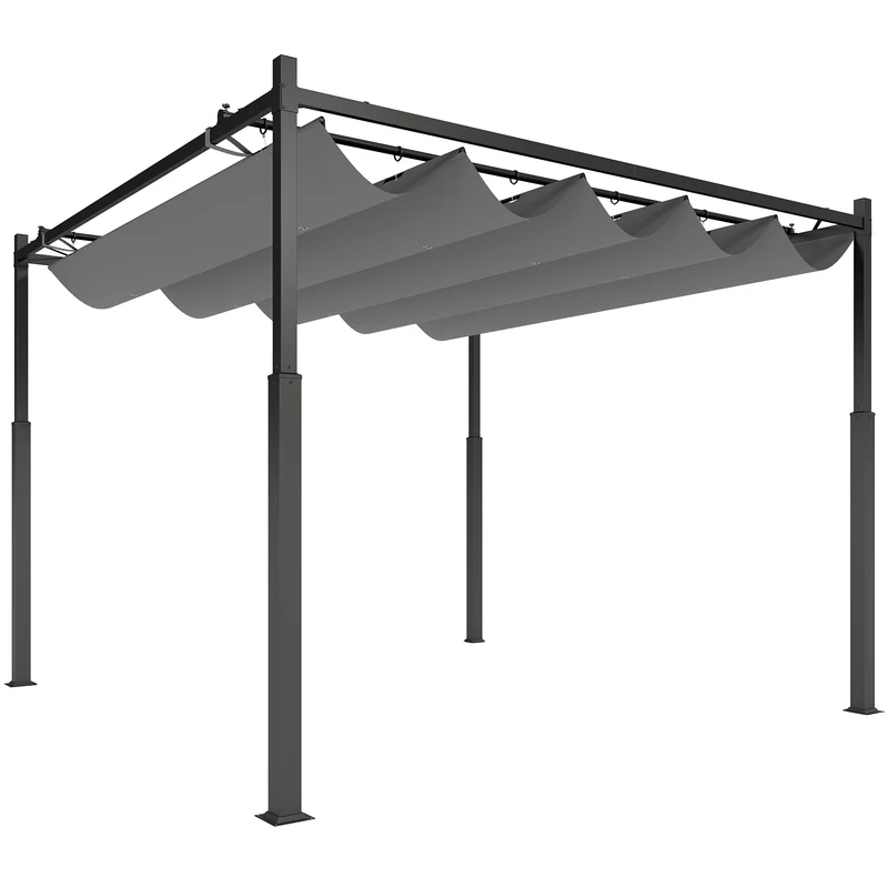 Outsunny Pérgola De Jardín 3x3 M Con Techo Retráctil Y Accesorio Magnético Gris