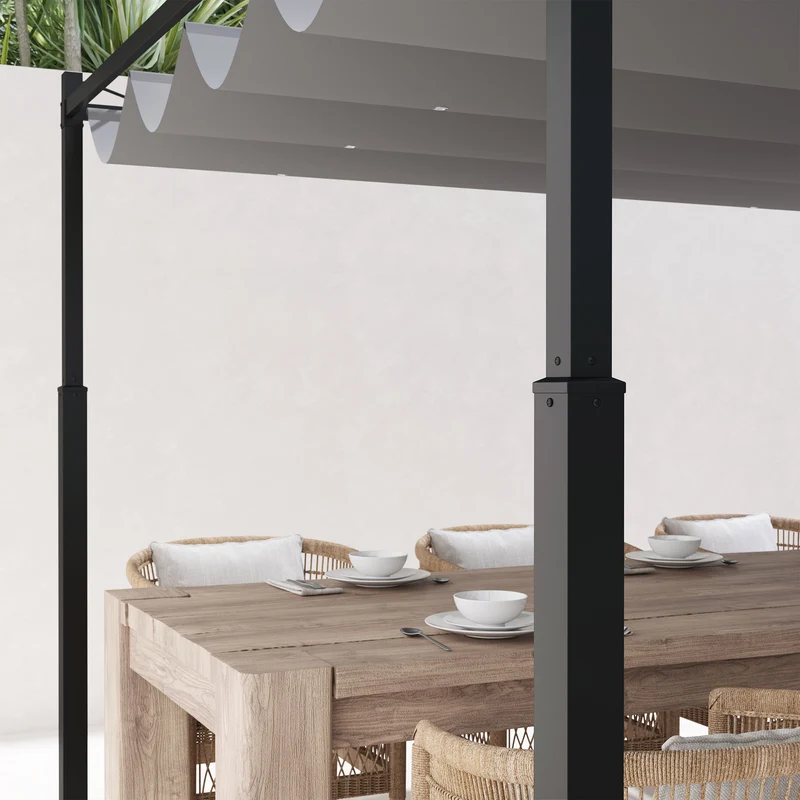 Outsunny Pérgola De Jardín 3x3 M Con Techo Retráctil Y Accesorio Magnético Gris