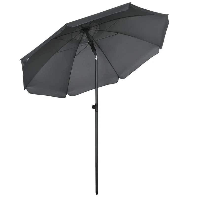 Outsunny Sombrilla De Playa Grande Ø180 Cm Con Ángulo Ajustable Gris Oscuro