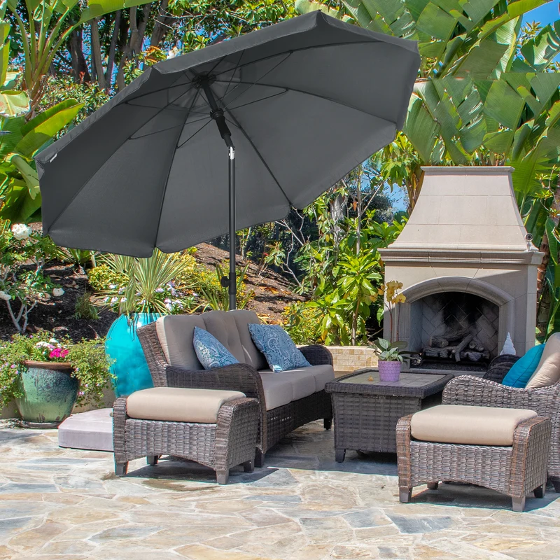 Outsunny Sombrilla De Playa Grande Ø180 Cm Con Ángulo Ajustable Gris Oscuro