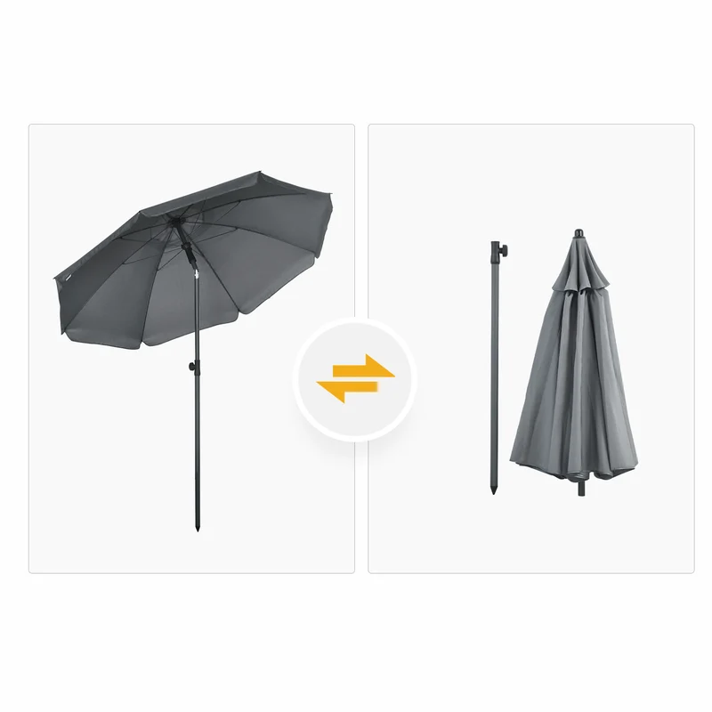 Outsunny Sombrilla De Playa Grande Ø180 Cm Con Ángulo Ajustable Gris Oscuro