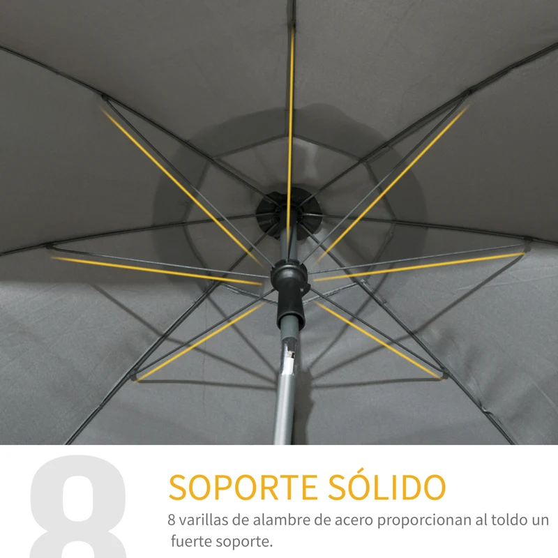Outsunny Sombrilla De Playa Grande Ø180 Cm Con Ángulo Ajustable Gris Oscuro