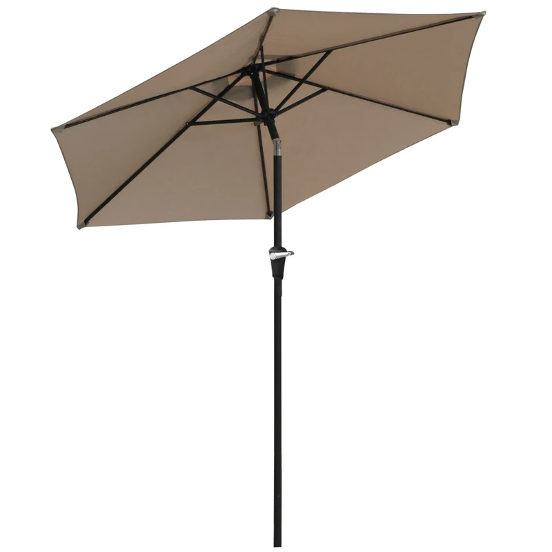 Outsunny Sombrilla De Jardín Ø230x216 Cm Con Techo Basculante Impermeable Caqui