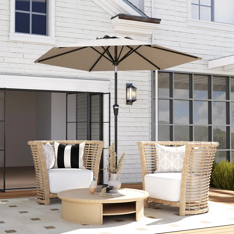 Outsunny Sombrilla De Jardín Ø230x216 Cm Con Techo Basculante Impermeable Caqui