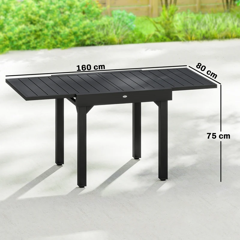 Outsunny Mesa De Jardín Exterior Extensible 80/160 Cm De Aluminio Negro