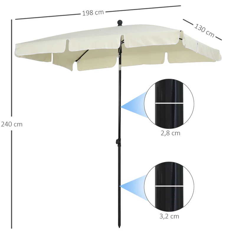 Outsunny Sombrilla De Jardín De Aluminio 2x1,3x2,5 M Beige
