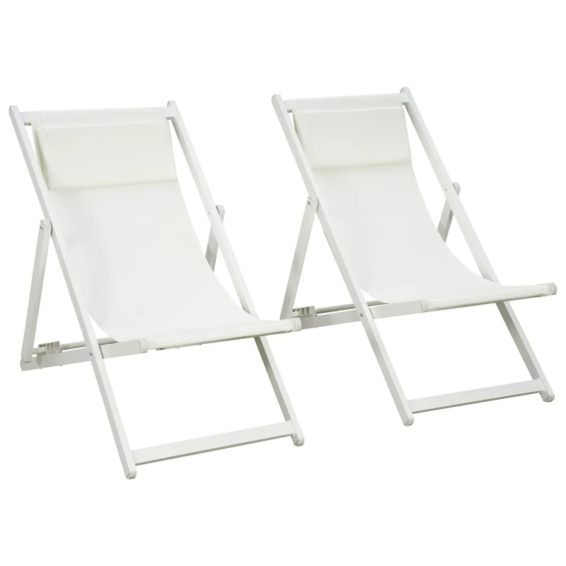 Outsunny Conjunto De 2 Tumbonas Plegables De Aluminio 60x100x85 Cm Blanco