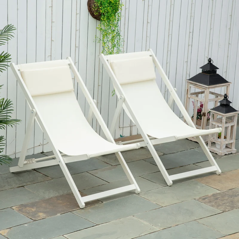 Outsunny Conjunto De 2 Tumbonas Plegables De Aluminio 60x100x85 Cm Blanco