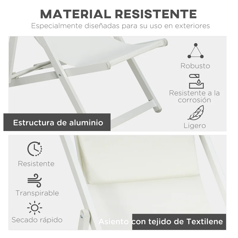 Outsunny Conjunto De 2 Tumbonas Plegables De Aluminio 60x100x85 Cm Blanco