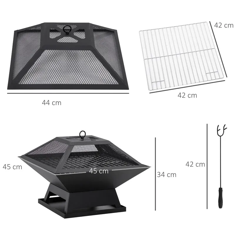 Outsunny Brasero Exterior De Acero Con Protector De Chispas 45x45x34 Cm Negro