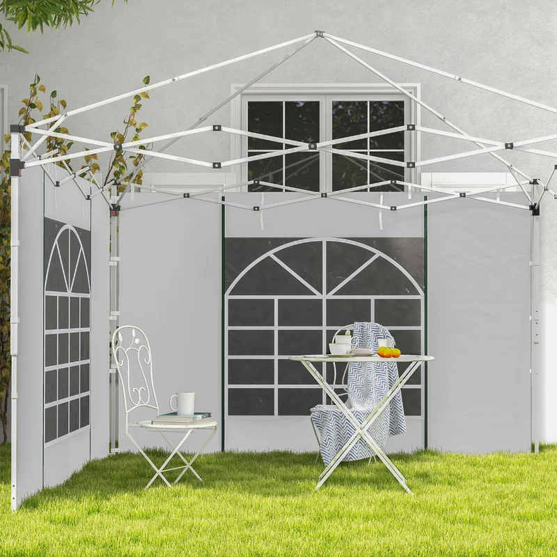 Outsunny Paredes Laterales Para Carpa De 2 Paneles 295x195 Cm Con Ventana Blanco