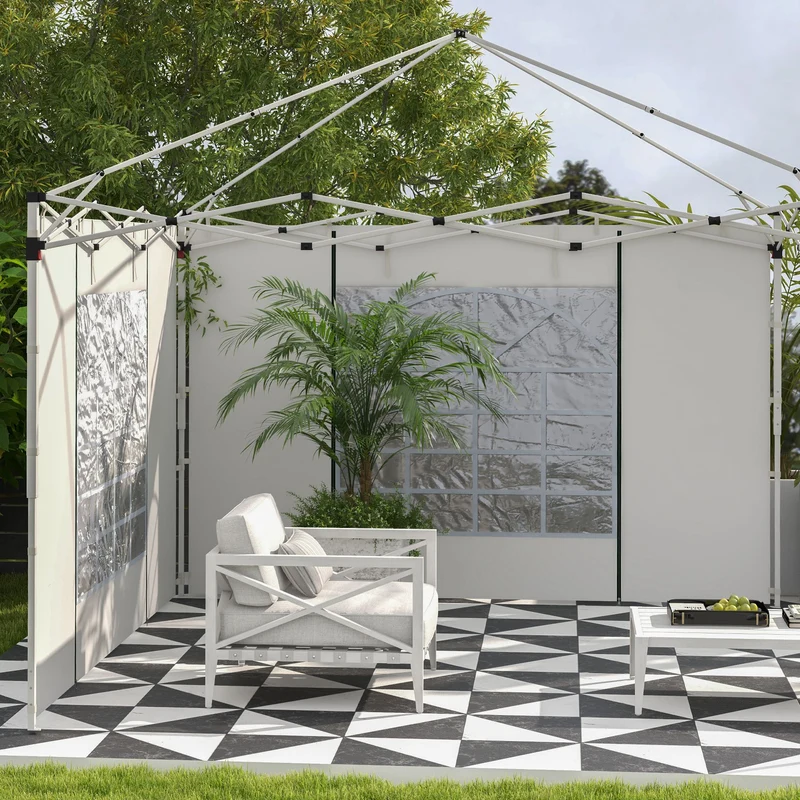 Outsunny Paredes Laterales Para Carpa De 2 Paneles 295x195 Cm Con Ventana Blanco