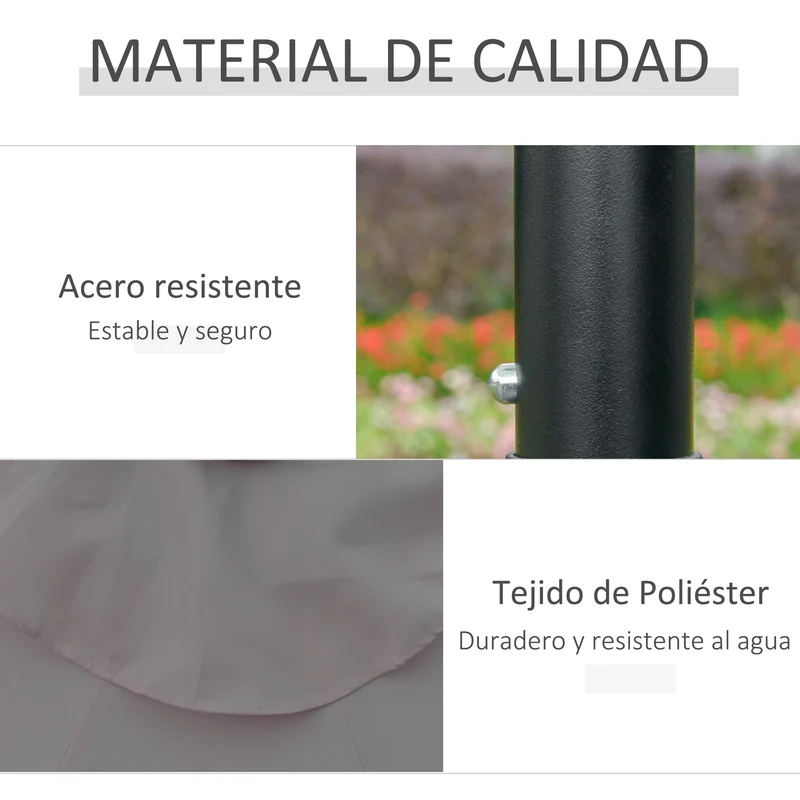 Outsunny Sombrilla Jardín Con 32 Luces Led Solares Inclinable Ø265x233 Cm Gris