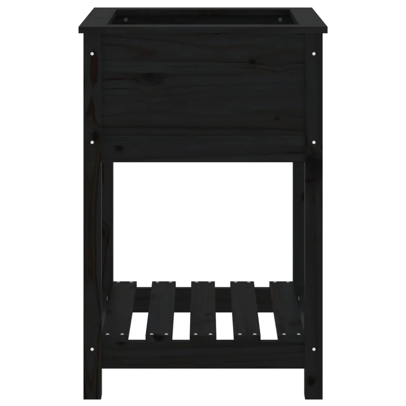 Jardinera Con Estante Madera Maciza De Pino Negro 54x54x81 Cm