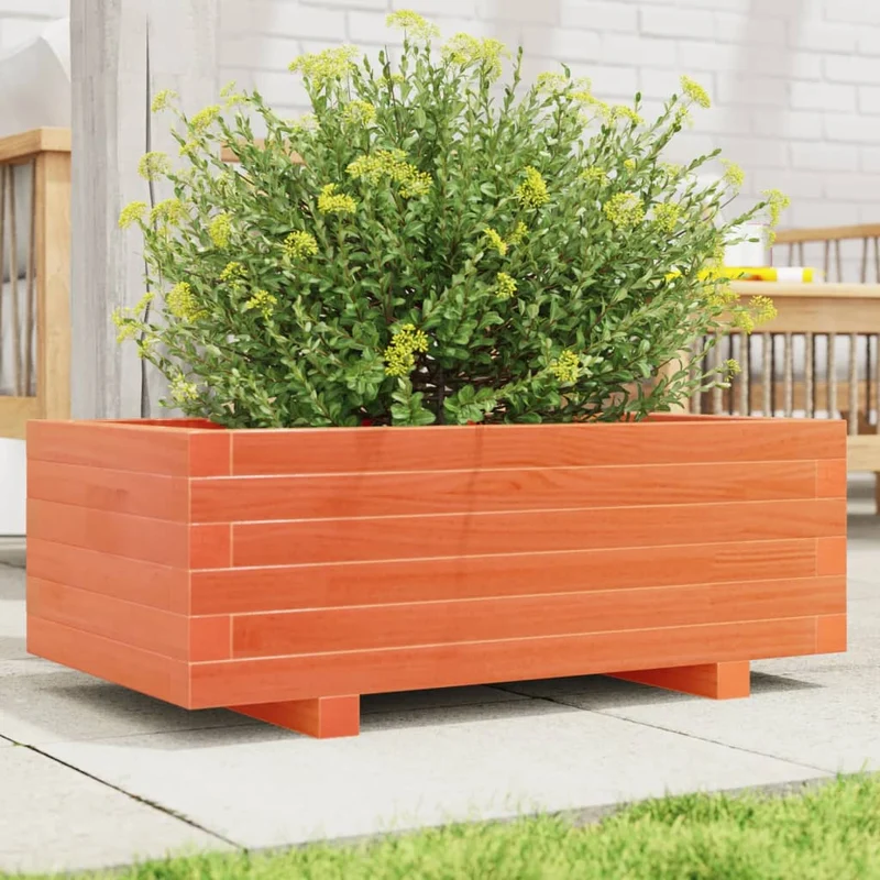 Jardinera De Madera Maciza De Pino Marrón Cera 70x40x26,5 Cm