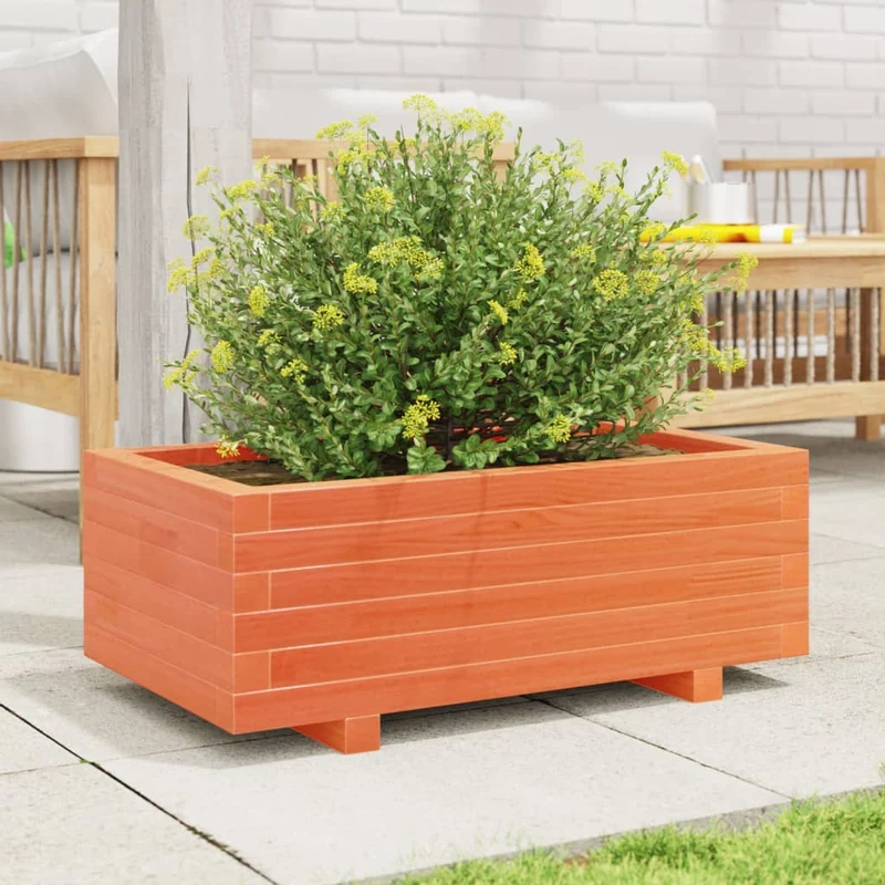 Jardinera De Madera Maciza De Pino Marrón Cera 70x40x26,5 Cm