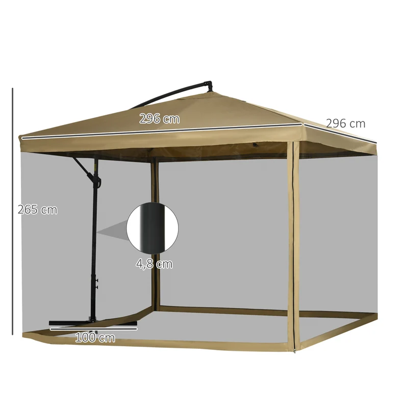 Outsunny Sombrilla De Jardín 296x296x265 Cm Inclinable Con Manivela Base Cruzada