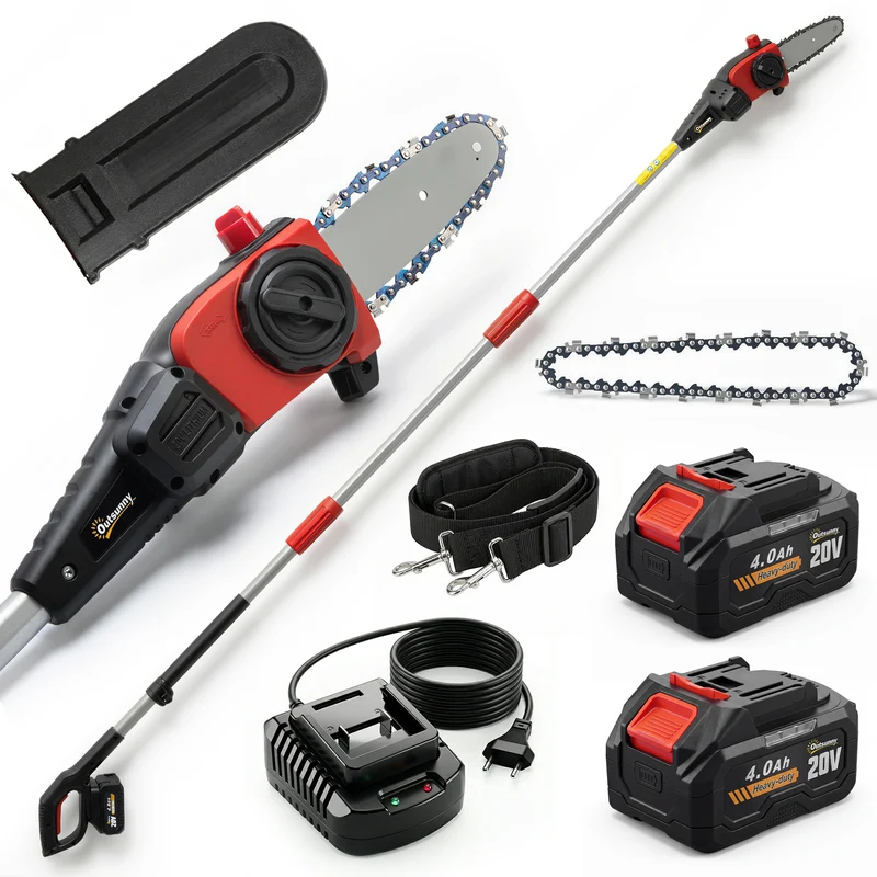 Outsunny Motosierra de Batería Extensible 1,94-2,56 m, Motosierra Eléctrica con Motor 300 W, 2 Baterías 4,0 Ah, Cargador, Doble Bloqueo, Lubricación Automática, Correa, 6 m/s, para Podar Árboles
