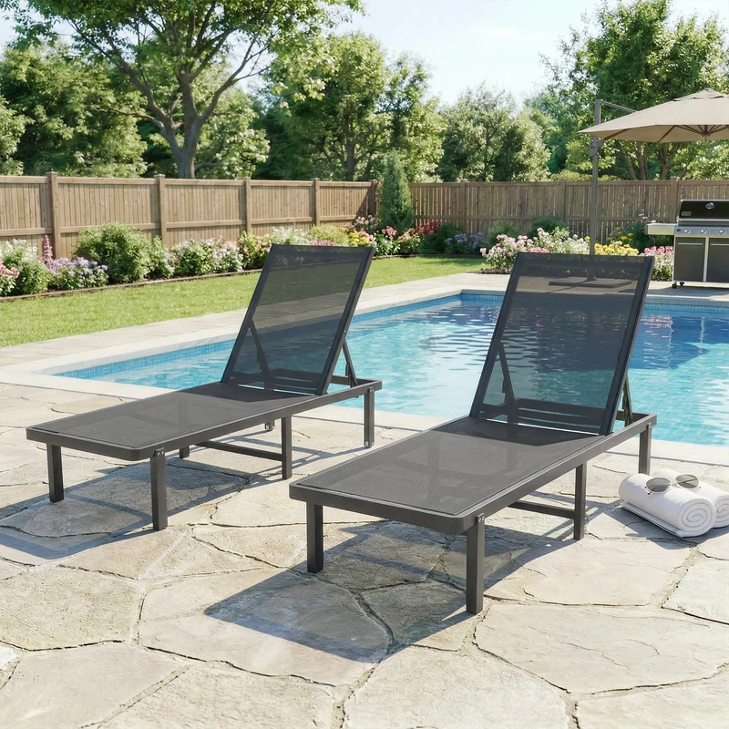 Outsunny Pack de 2 Tumbonas de Jardín Exterior, Tumbonas Reclinables con Ruedas, Respaldo Ajustable de 4 Niveles, Estructura de Aluminio y Tela Textilene, Resistentes, para Playa, Piscina, Gris Oscuro