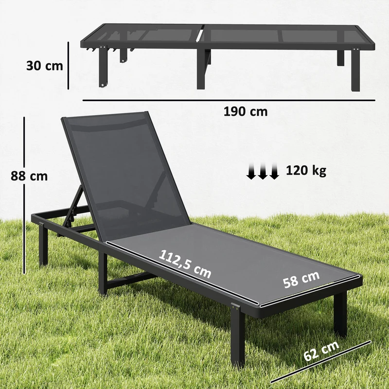 Outsunny Pack de 2 Tumbonas de Jardín Exterior, Tumbonas Reclinables con Ruedas, Respaldo Ajustable de 4 Niveles, Estructura de Aluminio y Tela Textilene, Resistentes, para Playa, Piscina, Gris Oscuro