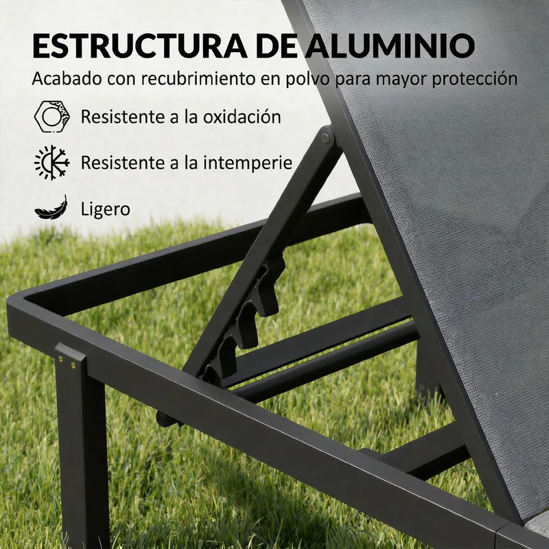 Outsunny Pack de 2 Tumbonas de Jardín Exterior, Tumbonas Reclinables con Ruedas, Respaldo Ajustable de 4 Niveles, Estructura de Aluminio y Tela Textilene, Resistentes, para Playa, Piscina, Gris Oscuro