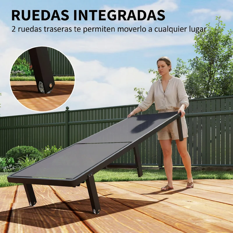 Outsunny Pack de 2 Tumbonas de Jardín Exterior, Tumbonas Reclinables con Ruedas, Respaldo Ajustable de 4 Niveles, Estructura de Aluminio y Tela Textilene, Resistentes, para Playa, Piscina, Gris Oscuro