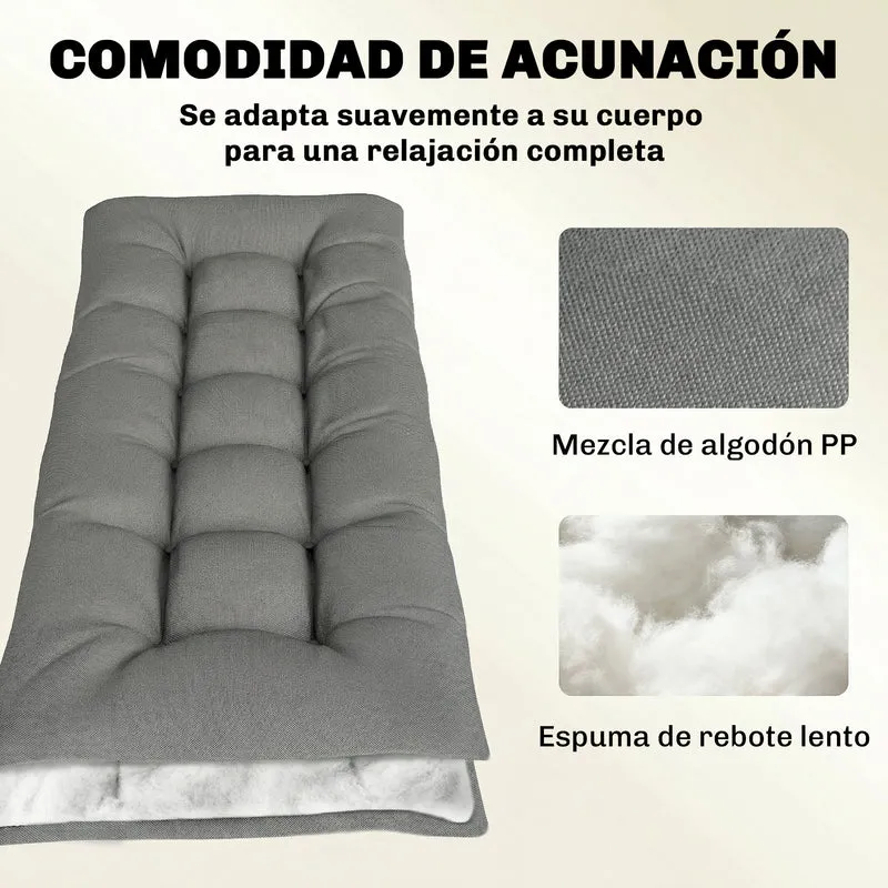 Outsunny Cojín para Banco Exterior, Cojín para Banco y Tumbona de Jardín con Correas de Sujeción, Protección UV50+, Rebote Lento, para Interior y Exterior, 198x65x13 cm, Gris Claro