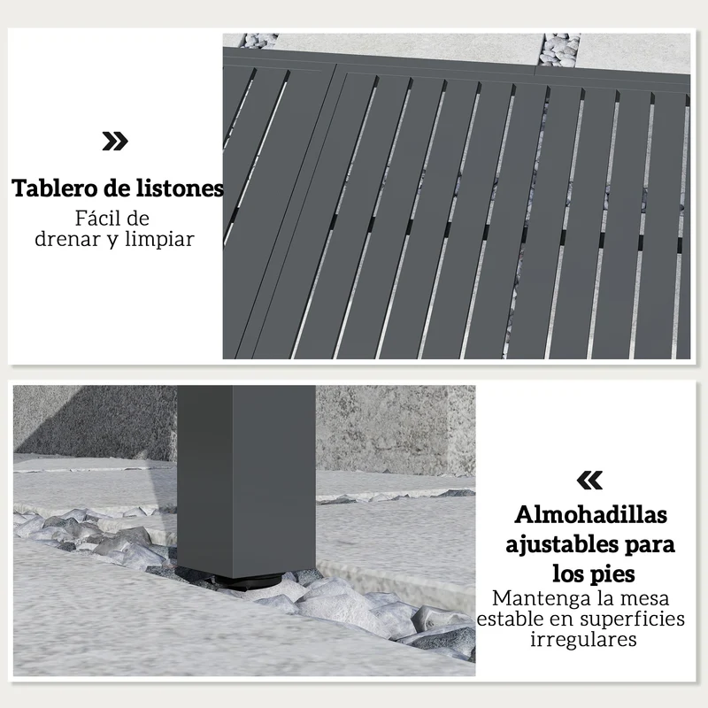 Outsunny Mesa de Jardín Extensible 150/225x85x75 cm, Mesa de Comedor Exterior Extensible Rectangular de Aluminio, con Tablero de Listones para 6-8 Personas, para Patio, Terraza, Gris Oscuro