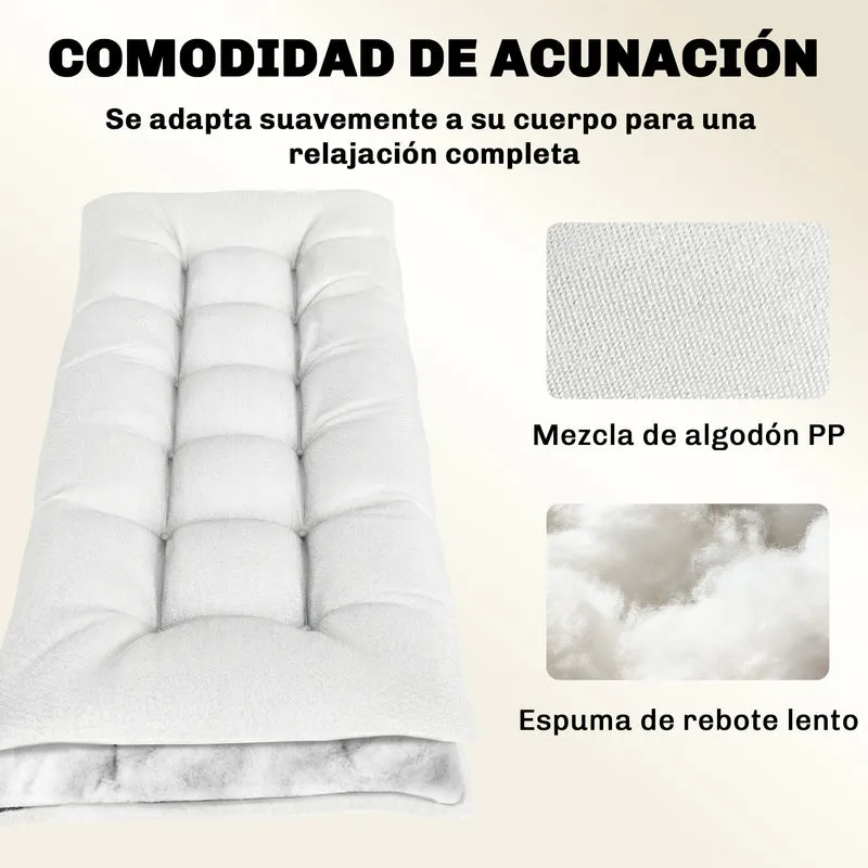 Outsunny Cojín para Banco Exterior, Cojín para Banco y Tumbona de Jardín con Correas de Sujeción, Protección UV50+, Rebote Lento, para Interior y Exterior, 198x65x13 cm, Crema